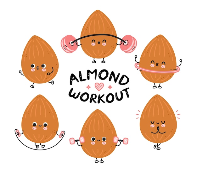 Cute funny almond make gym set collection.