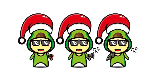 クリスマスキャップのかわいい面白いアボカドキャラクターベクトルフラットラインかわいい漫画のキャラクター