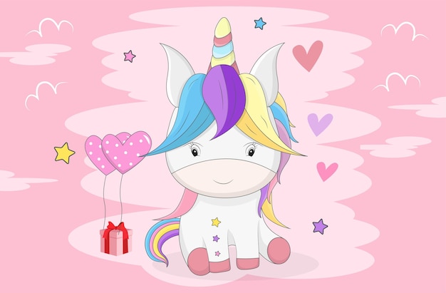 Vector cute funny babby unicorn vector illustration