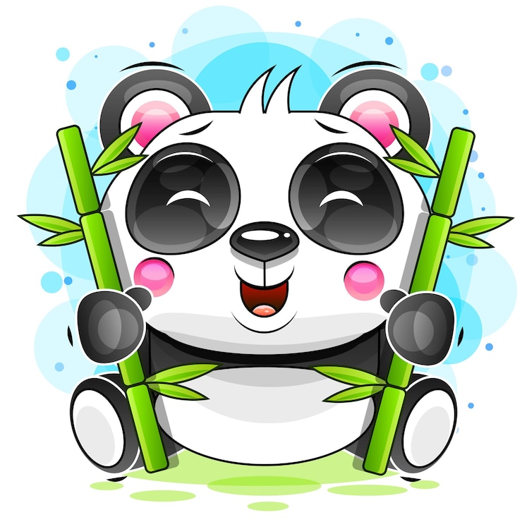 Vector cute funny baby panda hanging on the bamboo