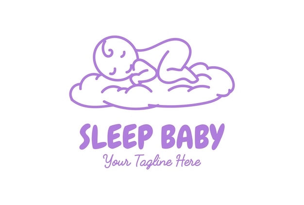 Cute Funny Baby Sleep on Cloud Logo Design Vector
