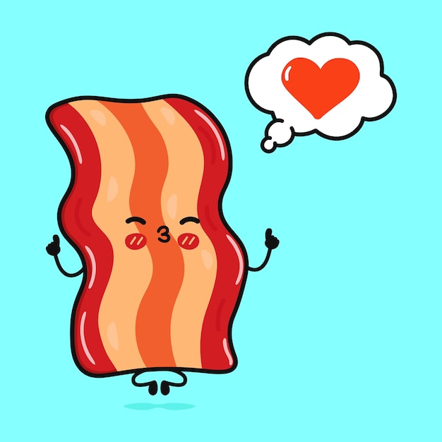 Cute funny bacon doing yoga with speech bubble