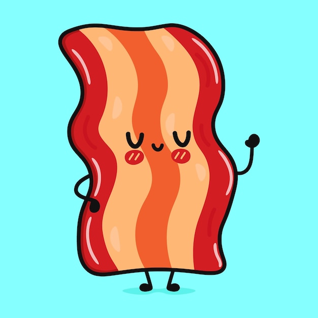 Vector cute funny bacon waving hand