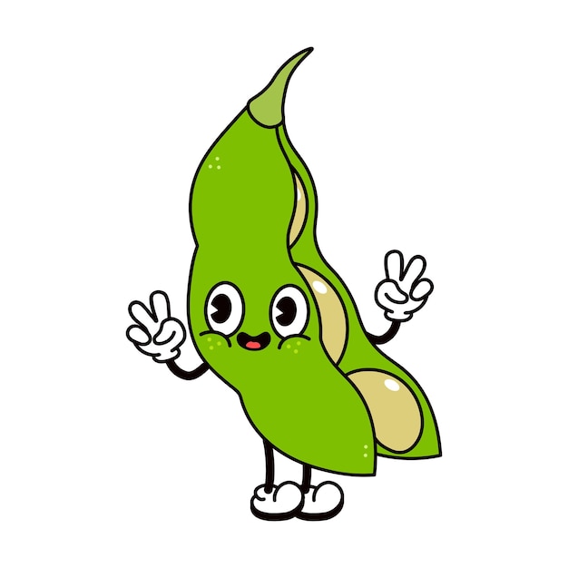 Cute funny beans waving hand character