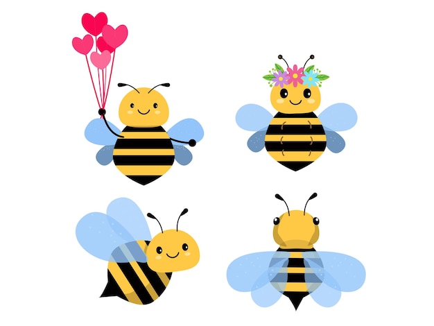 Cute funny bee character flat illustration of honey element for web design vector illustrator