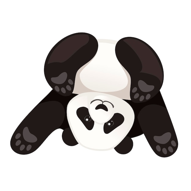 Cute funny big panda sit on floor head down cartoon animal design flat vector illustration.