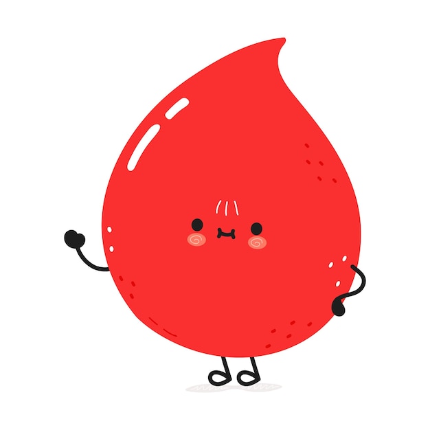 Cute funny blood drop waving hand character