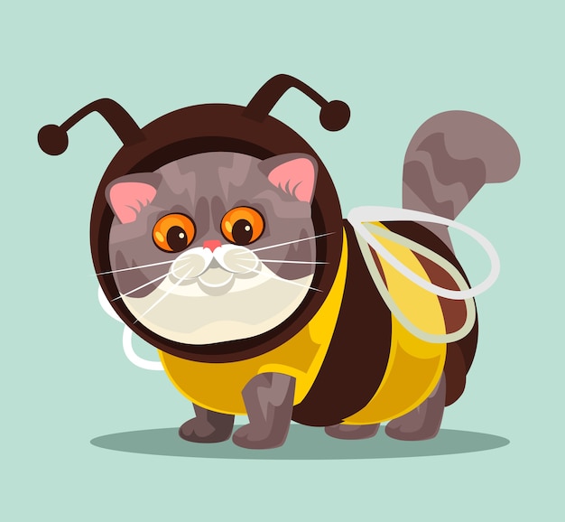 Gatto britannico divertente sveglio in vestito di costume dell'ape stile moderno di modo per l'illustrazione del fumetto isolata concetto degli animali domestici