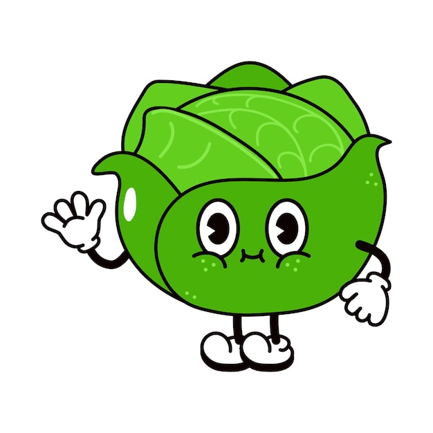 Cute funny cabbage waving hand character