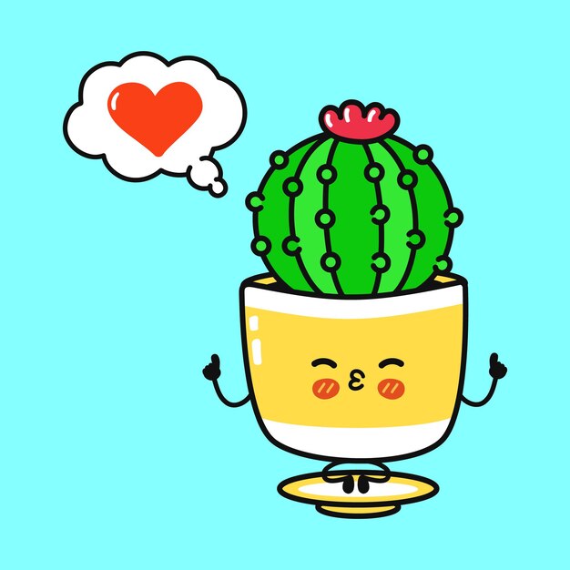 Cute funny cactus doing yoga with speech bubble