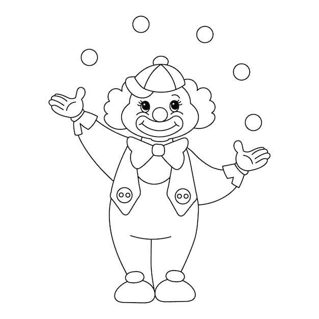 Cute funny cartoon clown juggler with balls Sketch for children's coloring line drawing vector