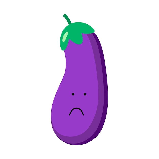 Cute funny cartoon eggplant character Emotions Vegetable smilie Vector illustration for children