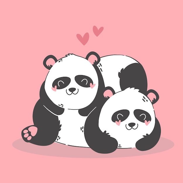 Premium Vector | Cute funny cartoon panda couple in love. animals character  with hearts. valentine day romantic drawing. kids baby design.