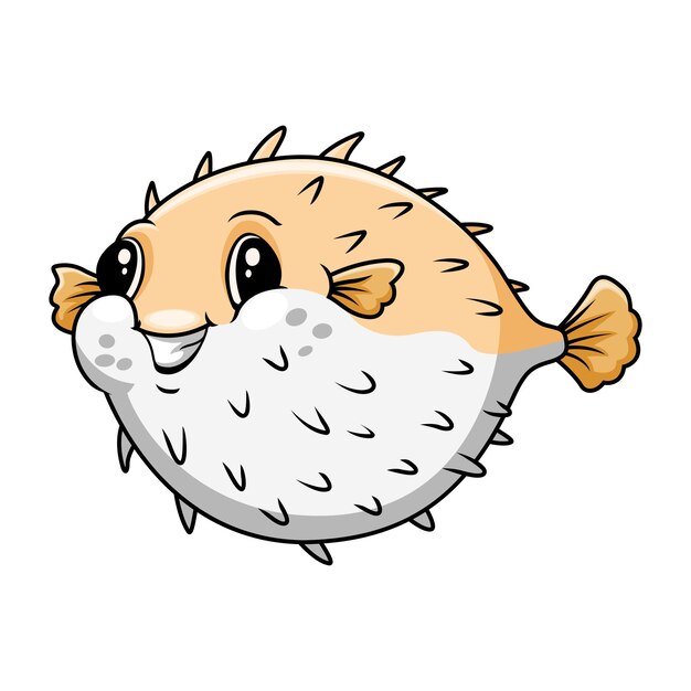 Cute funny cartoon pufferfish a smile