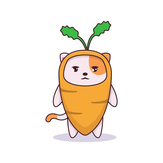 Simpatico gatto divertente nell'illustrazione del costume di carota