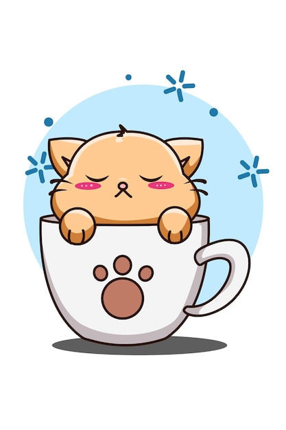 Cute and funny cat on the glass design cartoon illustration