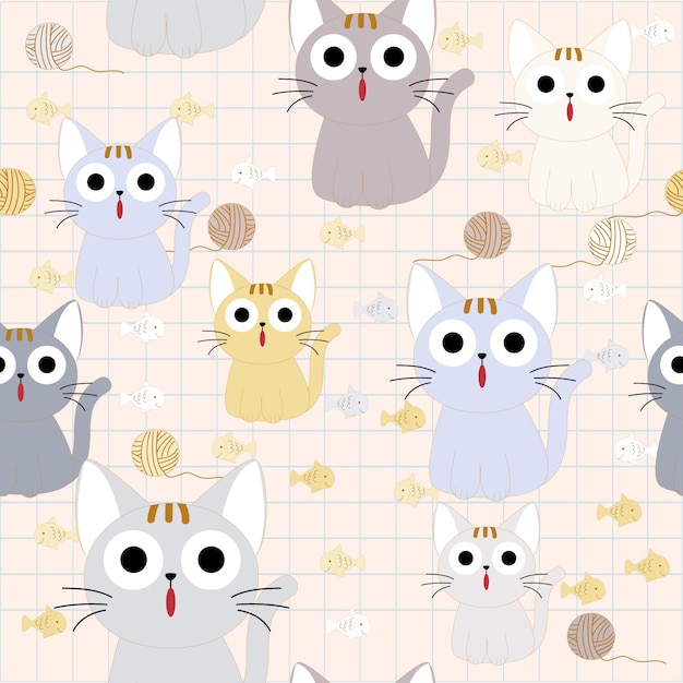 Cute funny cat seamless pattern