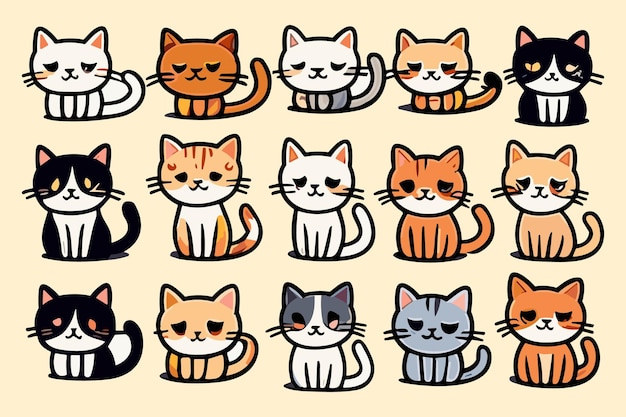 Illustrazione di simpatici adesivi gatti divertenti