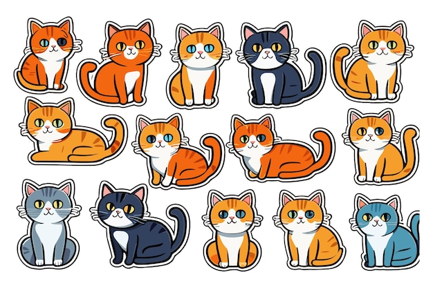 Cute Funny Cats Stickers illustration