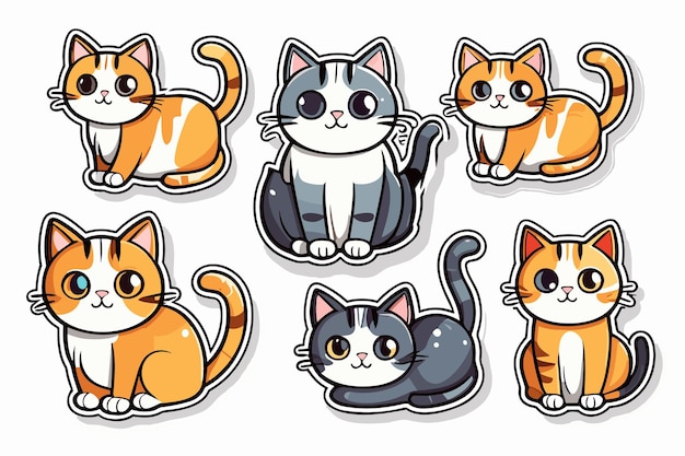 Vector cute funny cats stickers illustration