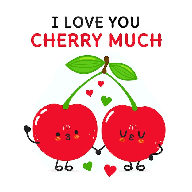 Cute funny cherry character. I love you cherry much concept card