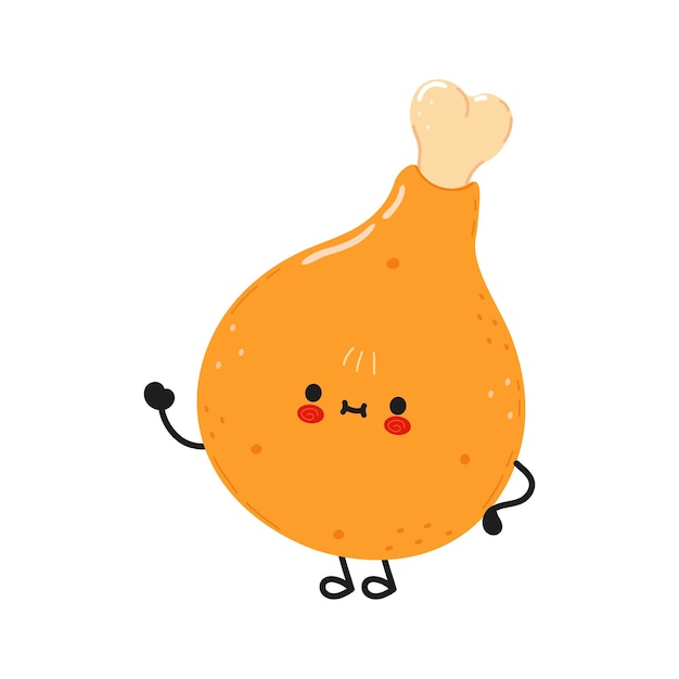 Cute funny chicken leg waving hand character