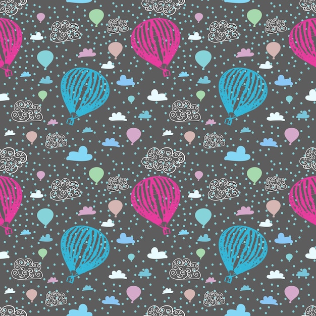 Cute funny childish pattern with balloons and clouds