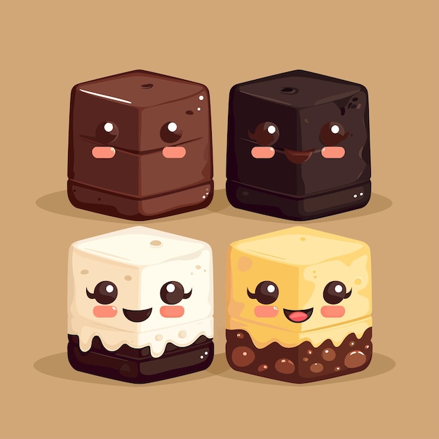 Cute funny chocolate piece characters vector