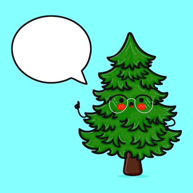 Cute funny Christmas tree with speech bubble