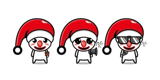 Cute funny clown character celebrating christmas vector flat line kawaii cartoon character