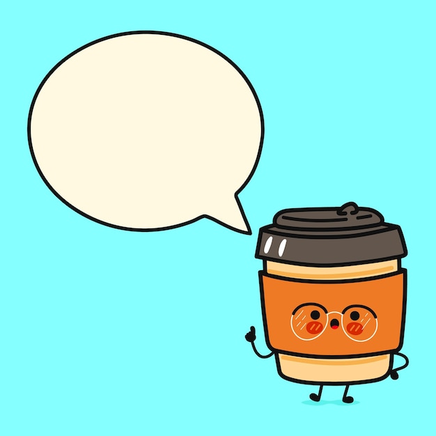 Cute funny coffee doing yoga with speech bubble