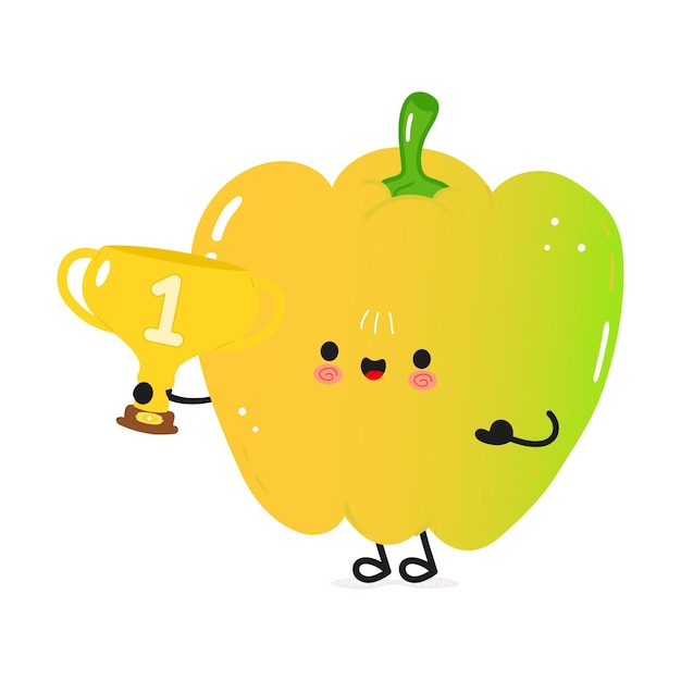 Cute funny Colored Apple hold gold trophy cup