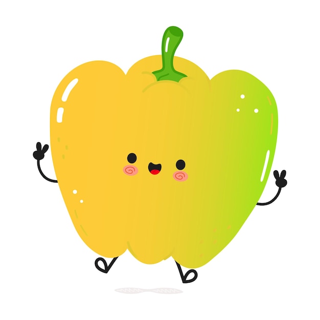 Cute funny Colored bell pepper jumping character