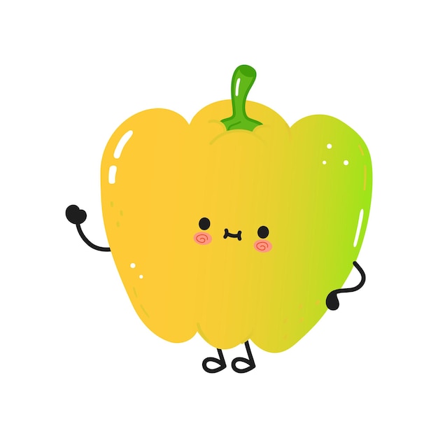 Cute funny colored pepper waving hand  character