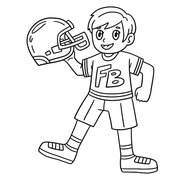 Vector a cute and funny coloring page of an american football boy with helmet provides hours of coloring fun for children to color this page is very easy suitable for little kids and toddlers