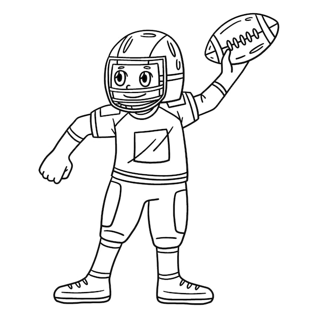 A cute and funny coloring page of an american football player with ball provides hours of coloring fun for children to color this page is very easy suitable for little kids and toddlers