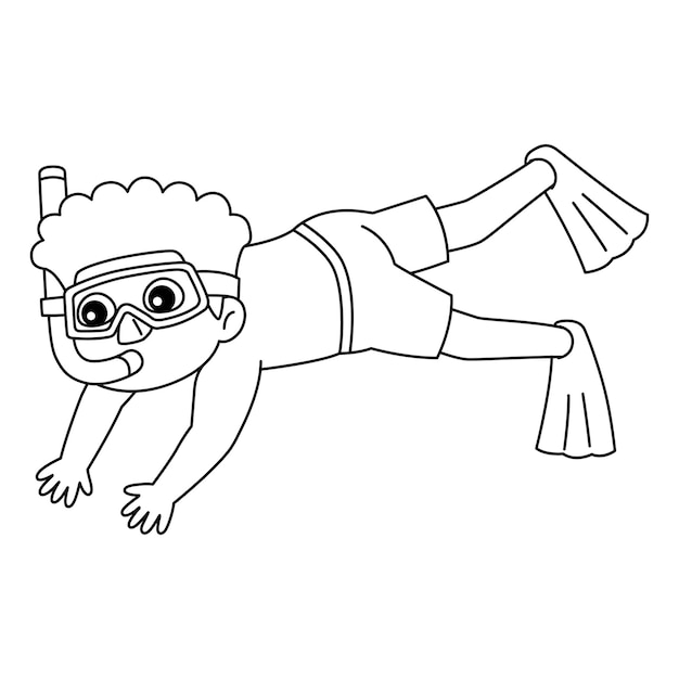 A cute and funny coloring page of a Boy Snorkeling Provides hours of coloring fun for children Color this page is very easy Suitable for little kids and toddlers