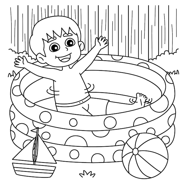 boy swimming coloring page