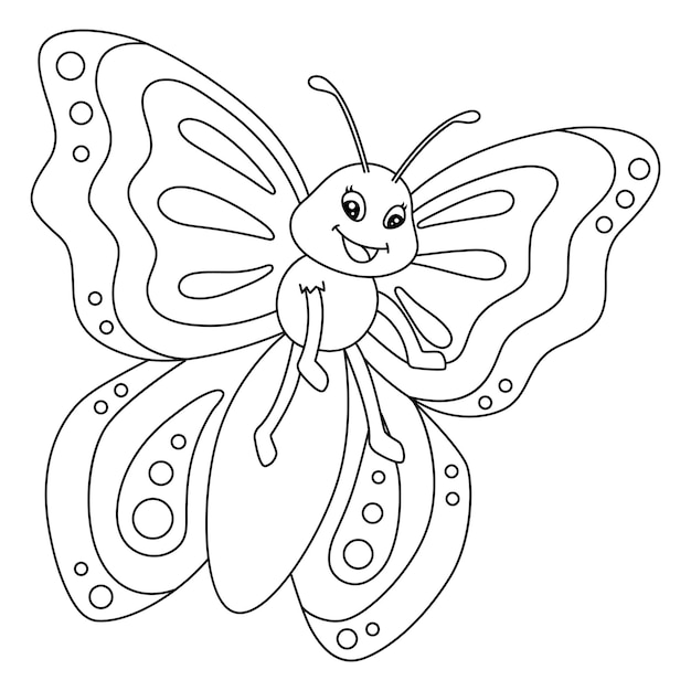 A cute and funny coloring page of a butterfly. Provides hours of coloring fun for children. To color, this page is very easy. Suitable for little kids and toddlers.