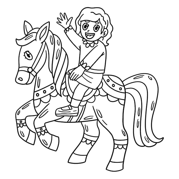 A cute and funny coloring page of a Circus Child on Horse Provides hours of coloring fun for children To color this page is very easy Suitable for little kids and toddlers