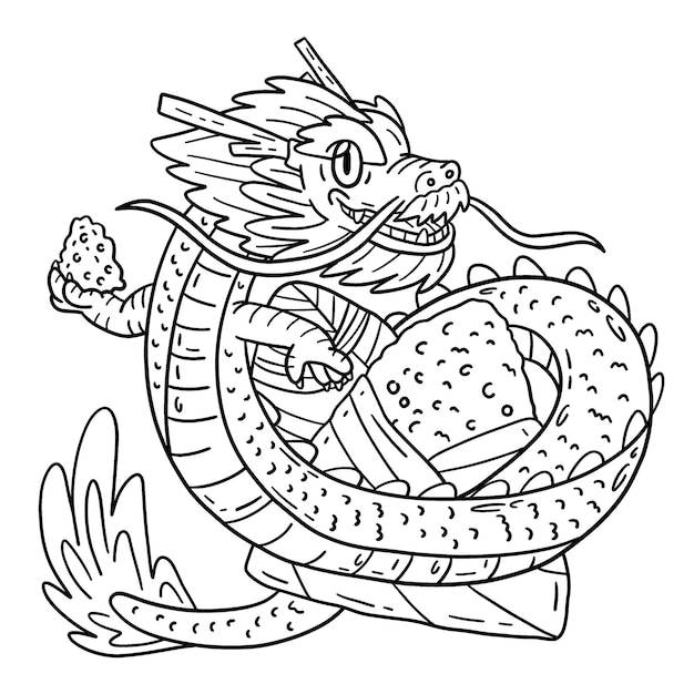 A cute and funny coloring page of a Dragon and bamboo rice cake Provides hours of coloring fun for children Color this page is very easy Suitable for little kids and toddlers