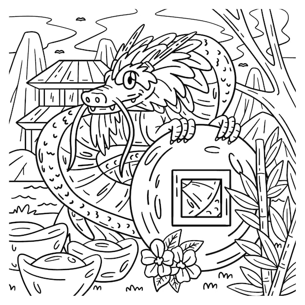 A cute and funny coloring page of a Dragon Holding Coin Provides hours of coloring fun for children Color this page is very easy Suitable for little kids and toddlers