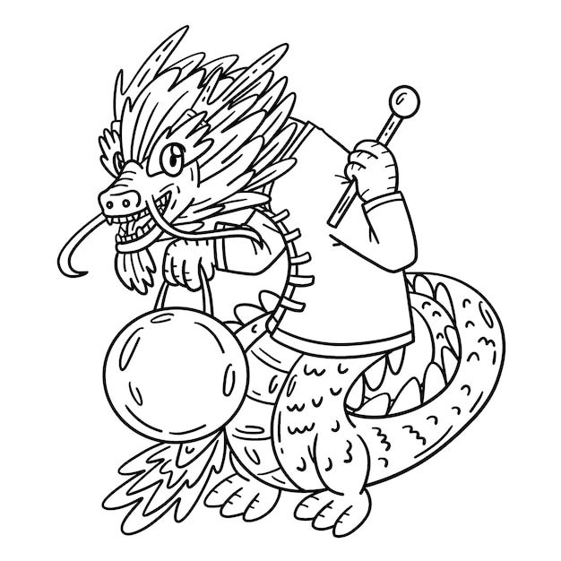 A cute and funny coloring page of a Dragon Holding Gong Provides hours of coloring fun for children Color this page is very easy Suitable for little kids and toddlers