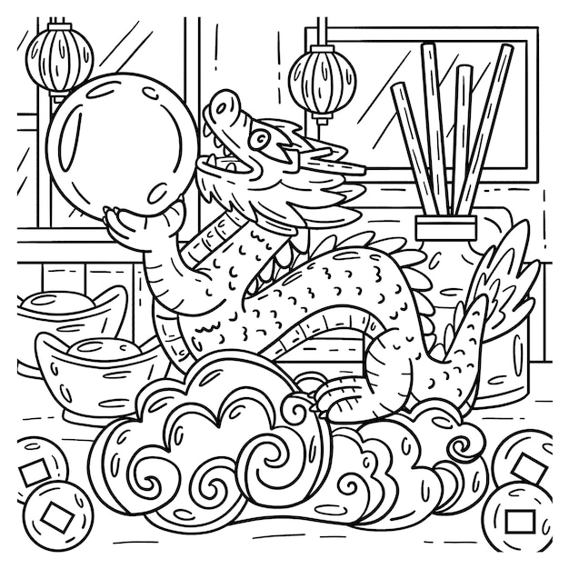 A cute and funny coloring page of a Dragon with jade orb Provides hours of coloring fun for children Color this page is very easy Suitable for little kids and toddlers