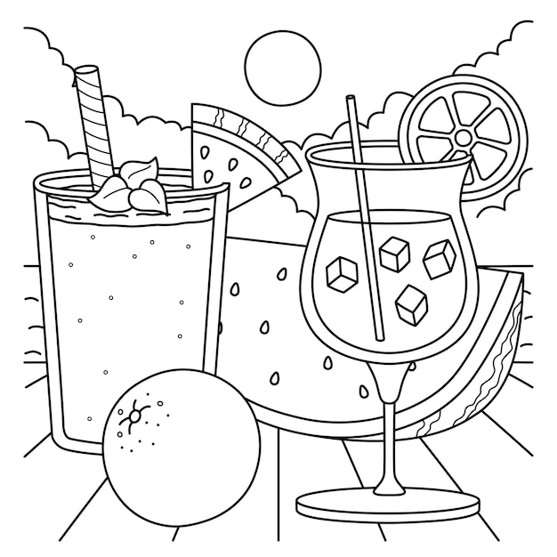 A cute and funny coloring page of a Fruit Shake and Cocktail Provides hours of coloring fun for children Color this page is very easy Suitable for little kids and toddlers