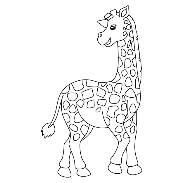 A cute and funny coloring page of a giraffe. Provides hours of coloring fun for children. To color, this page is very easy. Suitable for little kids and toddlers.