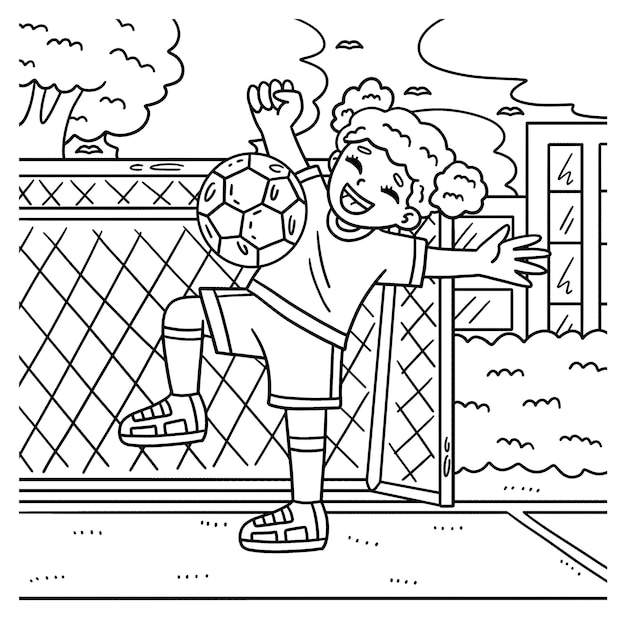 A cute and funny coloring page of a Girl Bouncing Soccer Ball Off Chest Provides hours of coloring fun for children To color this page is very easy Suitable for little kids and toddlers