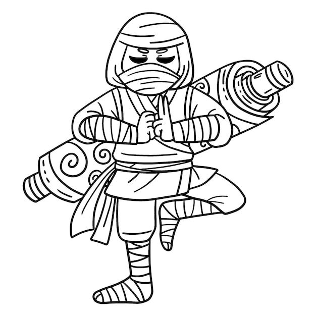 A cute and funny coloring page of a Ninja with a Scroll. Provides hours of coloring fun for children. Color, this page is very easy. Suitable for little kids and toddlers.