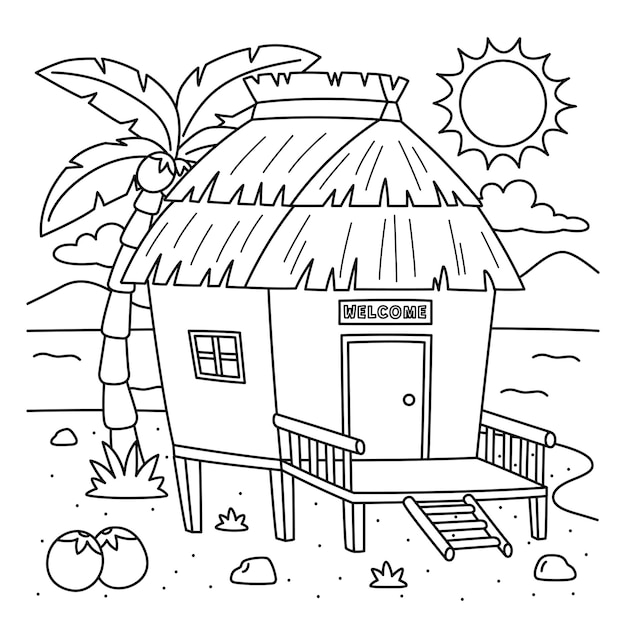 A cute and funny coloring page of a Nipa Hut Provides hours of coloring fun for children Color this page is very easy Suitable for little kids and toddlers