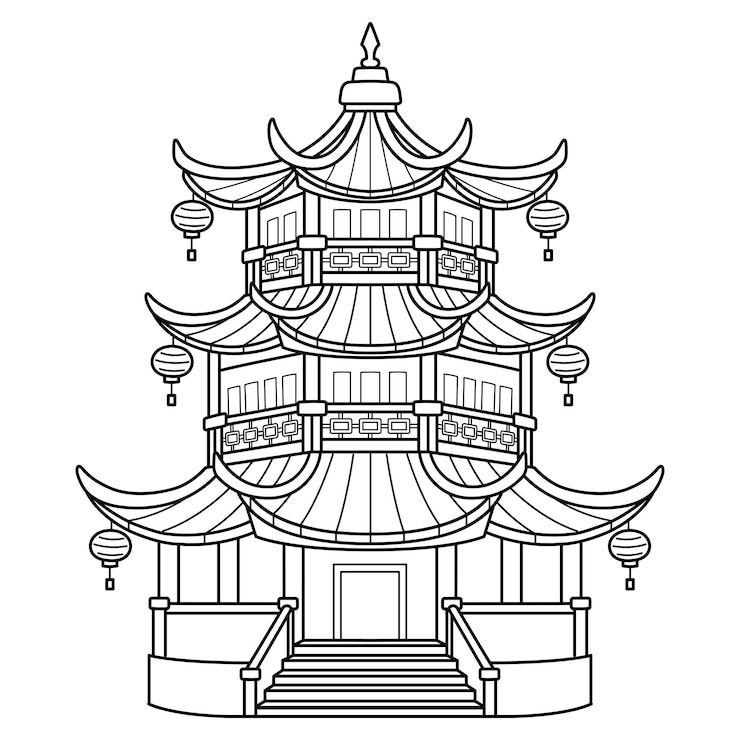 Vector a cute and funny coloring page of a pagoda provides hours of coloring fun for children to color this page is very easy suitable for little kids and toddlers